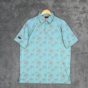 Sunday Swagger Polo Shirt Mens L Teal Palm Trees Vice City Golf Performance